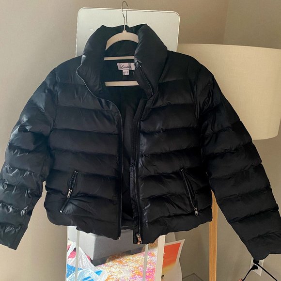 Black Luvalot Cropped Puffer Jacket size M, 4, 36 - Picture 1 of 4